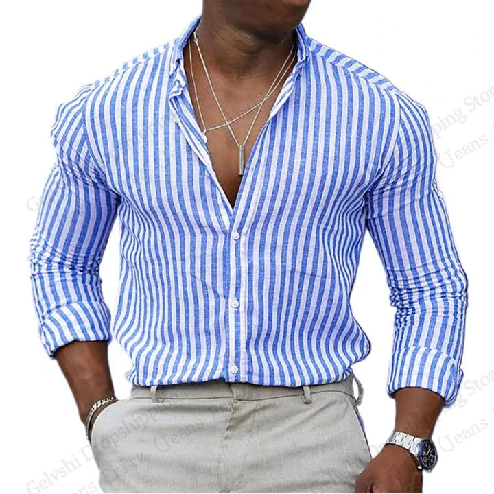 back view mens satin striped shirt smooth fabric detail