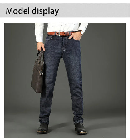 "men's mid rise straight jeans in classic black paired with leather shoes for office-ready outfit"