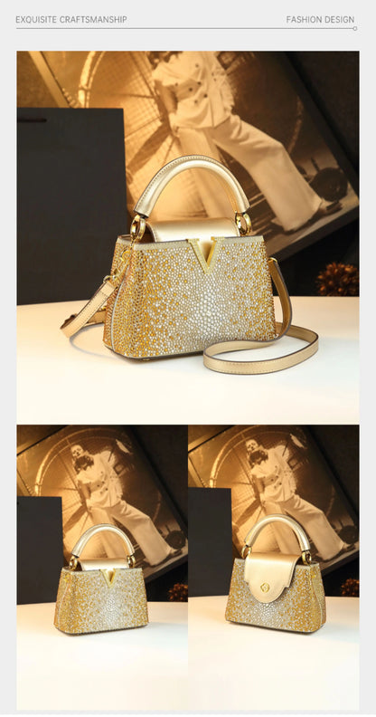 Genuine Leather V-Accent Crossbody – 21×13 cm