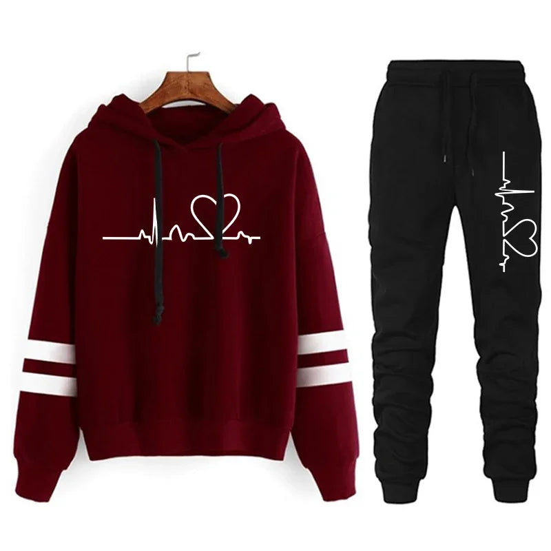 Tracksuit - Striped Hoodie &amp; Sweatpants Set, All-Season