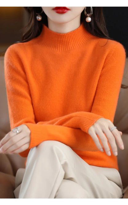 Half High Collar Women Sweater - Cozy Slim Stretch Fits