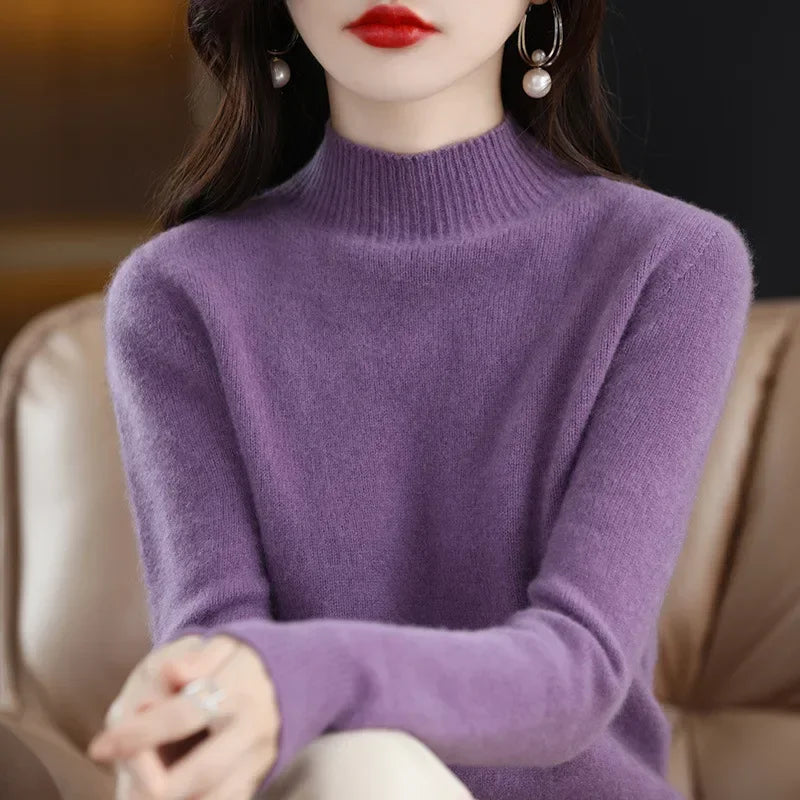 Half High Collar Women Sweater - Cozy Slim Stretch Fits