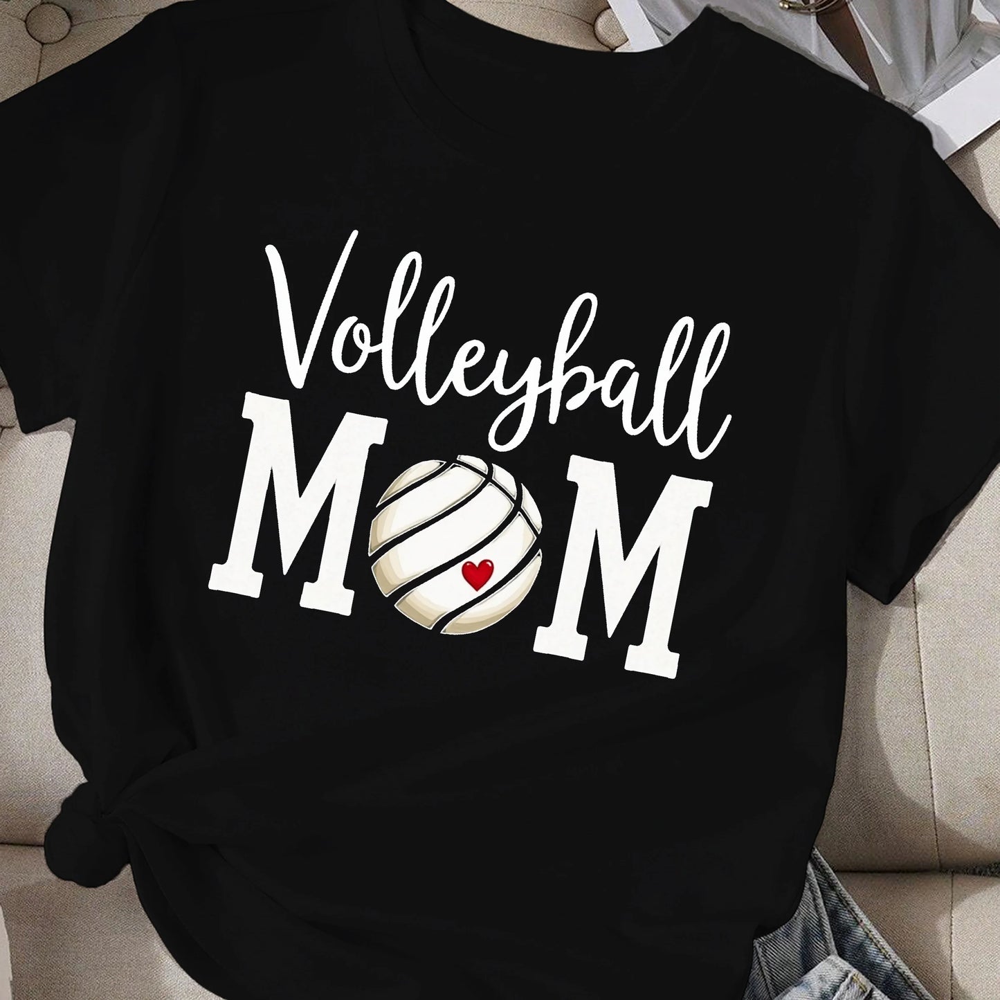 "volleyball mom game day shirt knitted fabric sporty graphic tee for moms supporting players at tournaments"