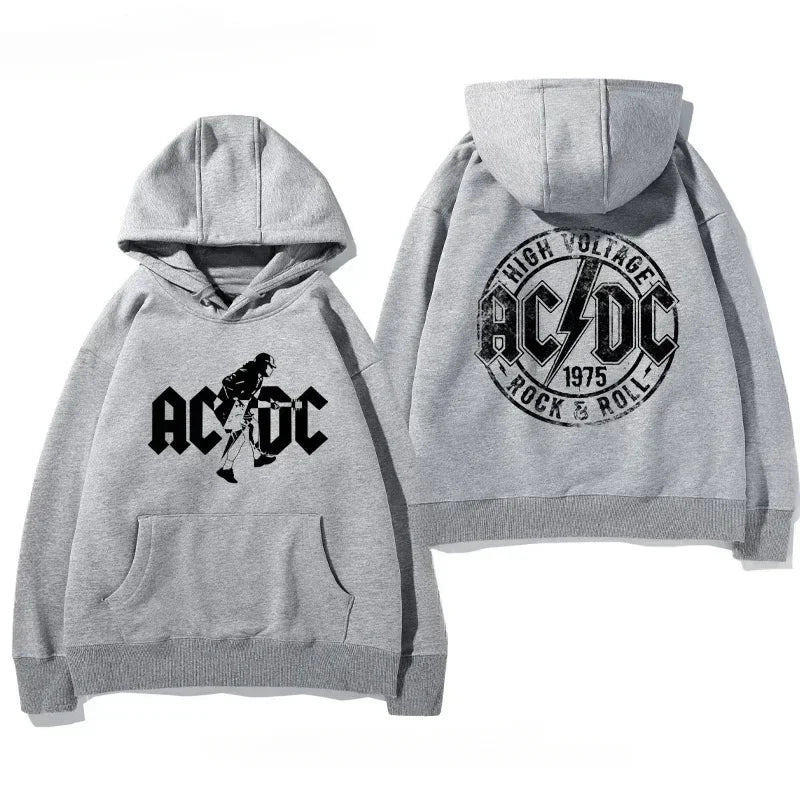 Men rock hoodie AC/DC graphic detailed chest print close up