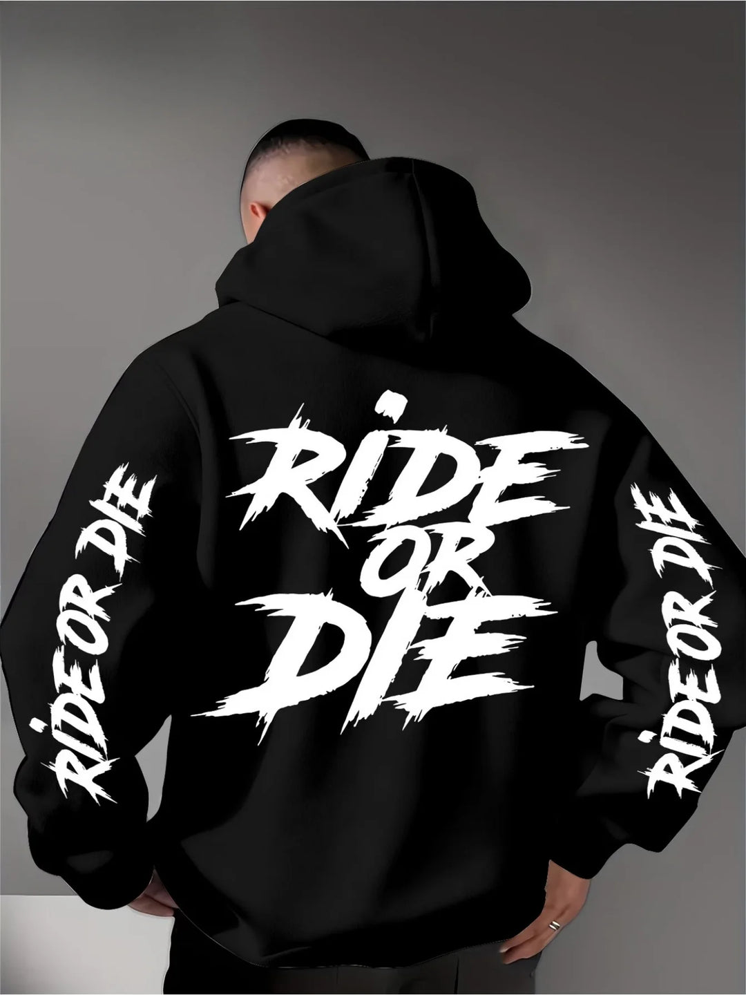 Pullover hoodie detail with O-neck, full sleeves and printed design for casual spring and autumn layering.