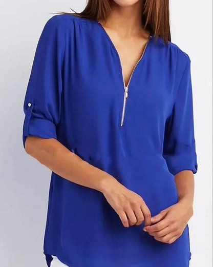 Women’s Deep V Neck Chiffon Blouse – Loose Longline