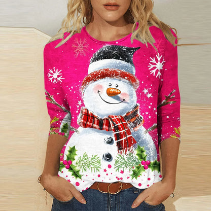 Women's Christmas Snowman Tee – 3D Long Sleeve Glow Top