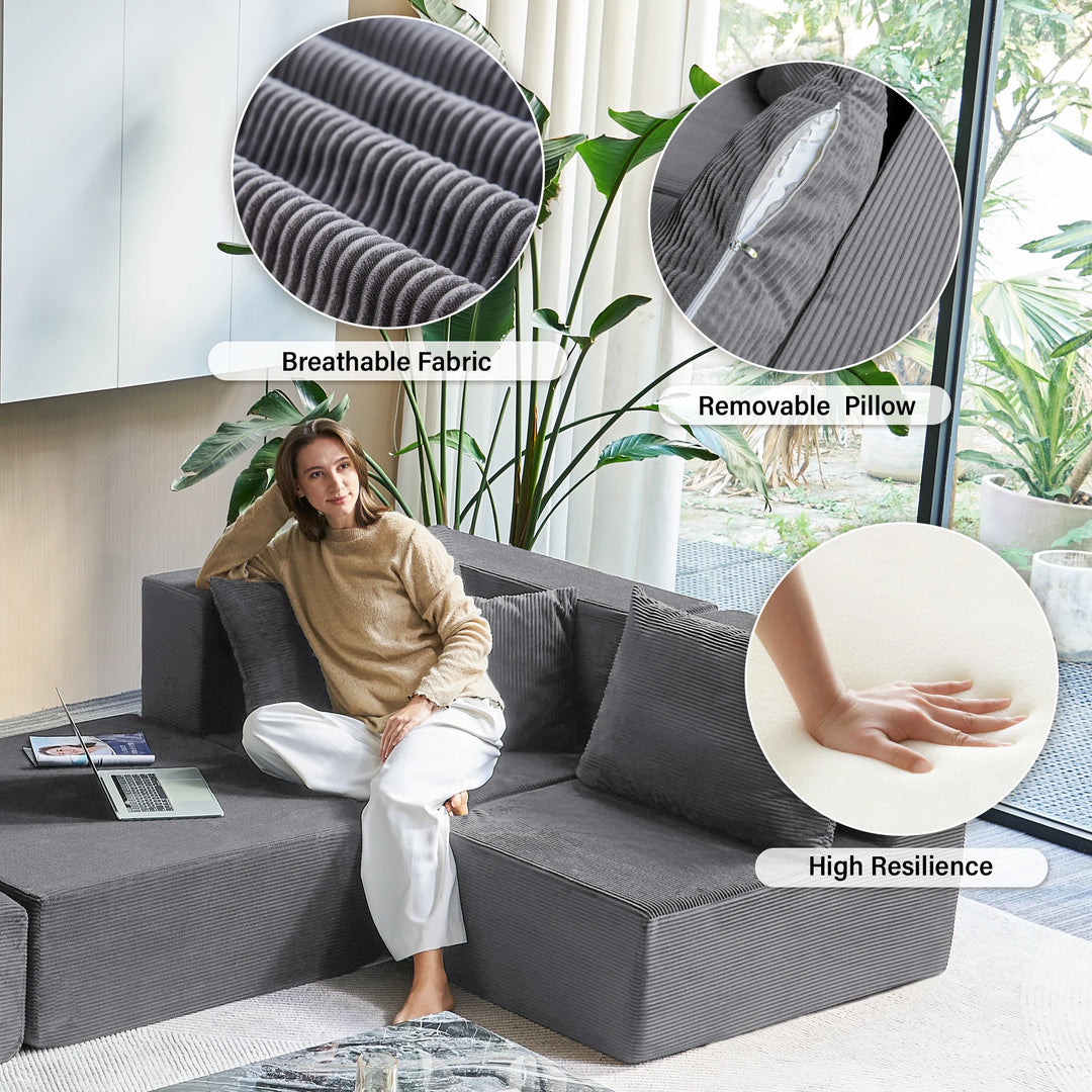 pull-out sleeper sectional corduroy modular sectional sofa converted to bed cloud comfort guest ready