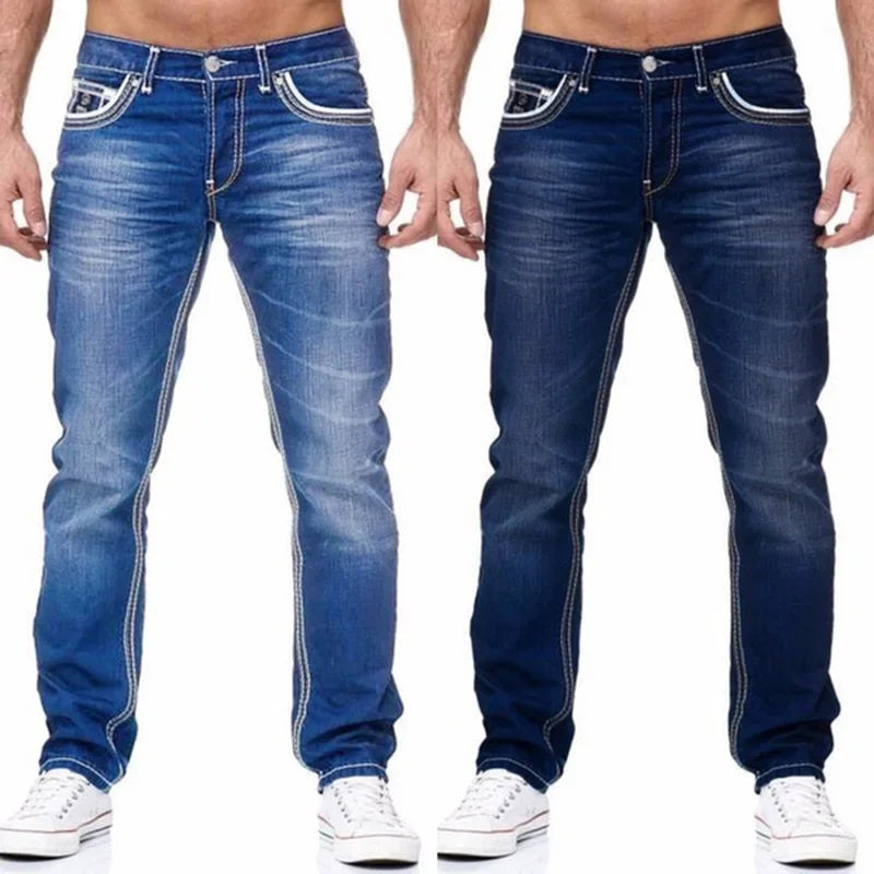 Baggy Jeans Mens - Washed Straight-Leg Denim, No Holes!
