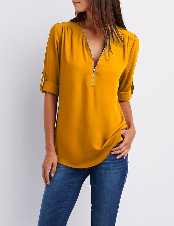 Women’s Deep V Neck Chiffon Blouse – Loose Longline