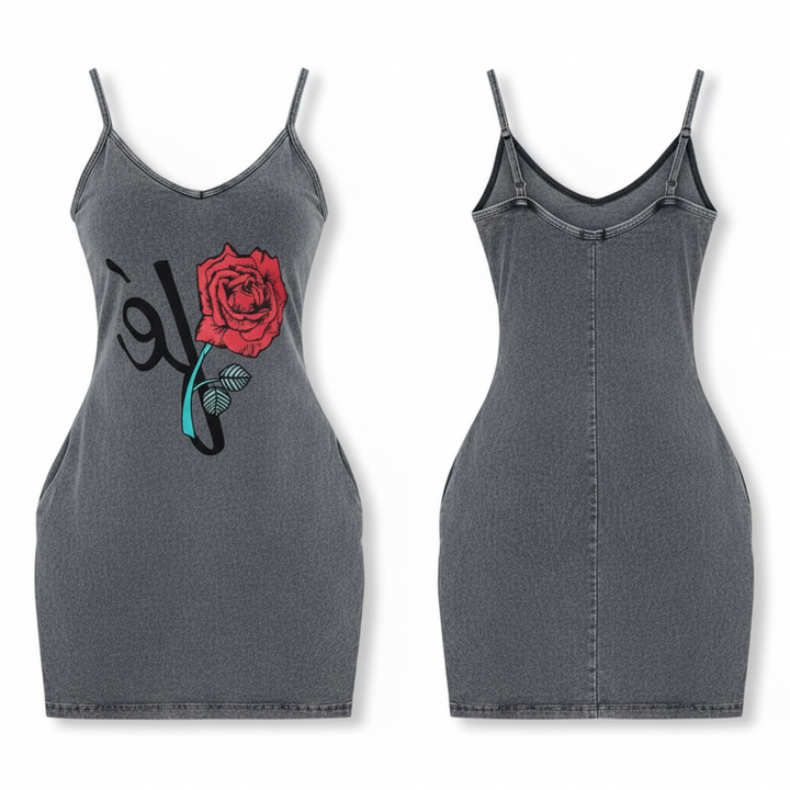 Rose Print Dress - Backless Mini Camisole Summer Outfit