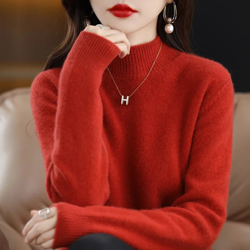 Half High Collar Women Sweater - Cozy Slim Stretch Fits