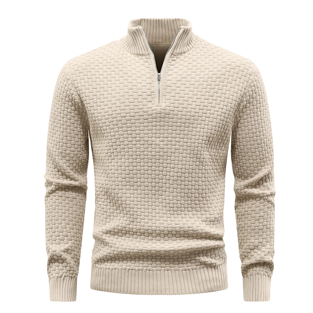 Men’s Quarter Zip Knit Sweater – Casual Mock Neck