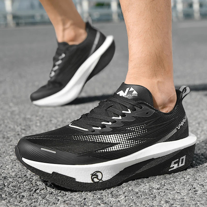 men's running shoes top view showing airy mesh ventilation and slim sporty silhouette for everyday outfits
