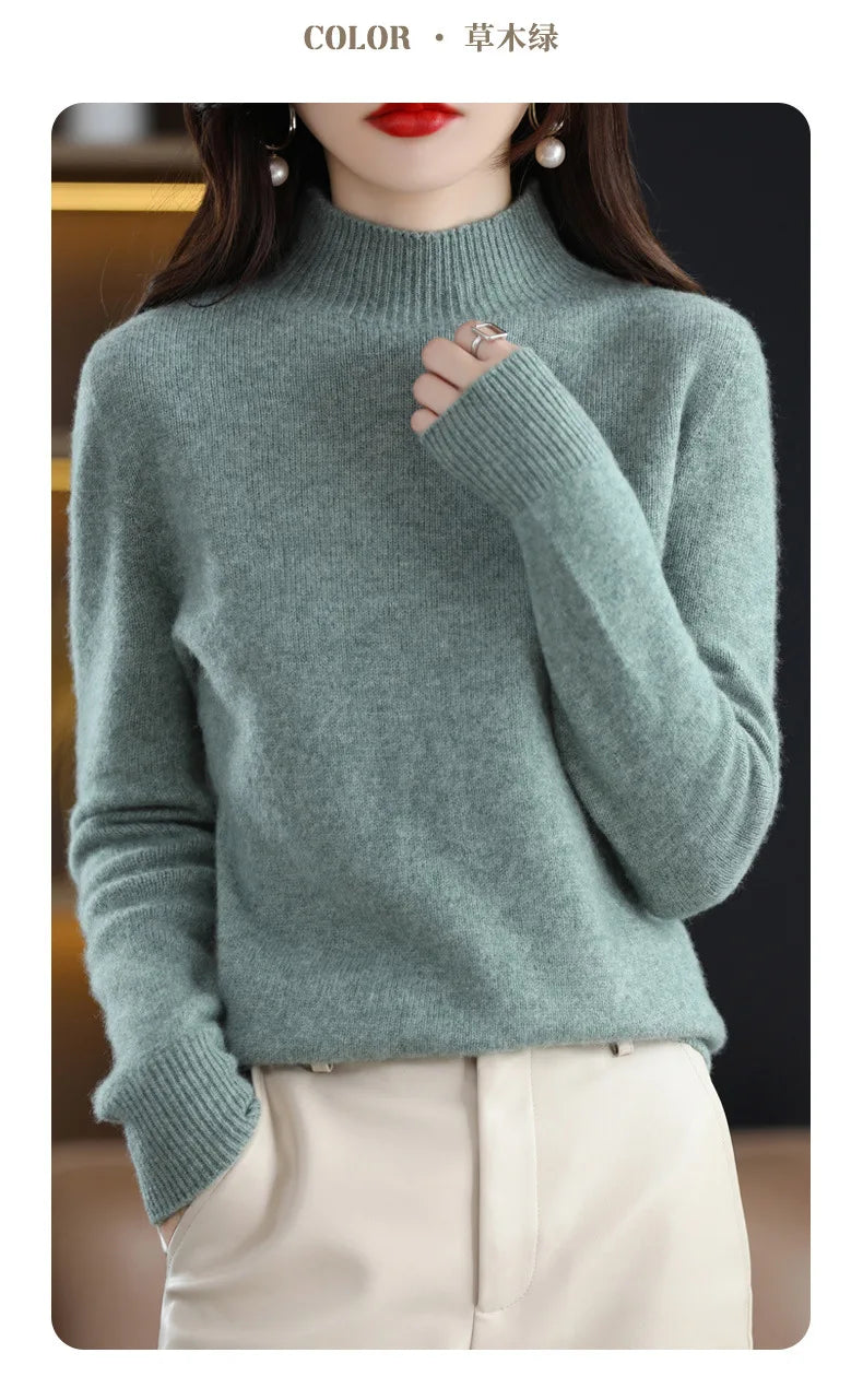 Half High Collar Women Sweater - Cozy Slim Stretch Fits