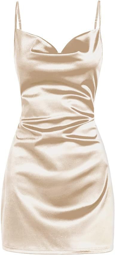 Satin backless dress styled with heels – ready for cocktail and wedding guest