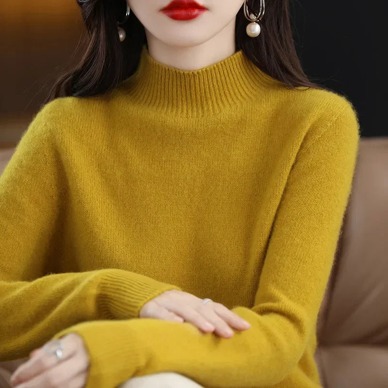 Half High Collar Women Sweater - Cozy Slim Stretch Fits