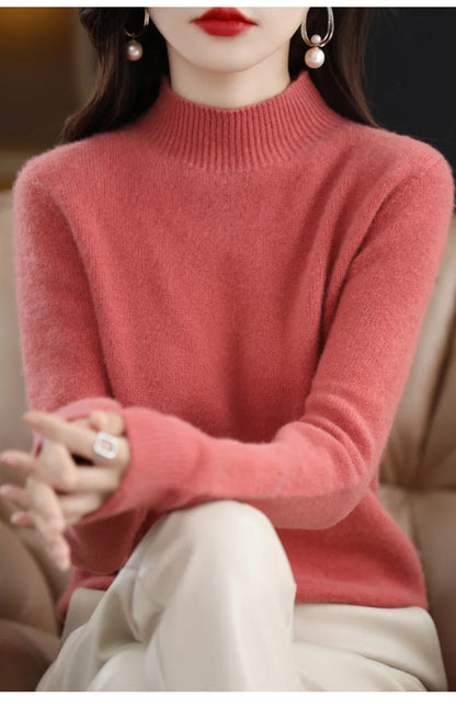 Half High Collar Women Sweater - Cozy Slim Stretch Fits