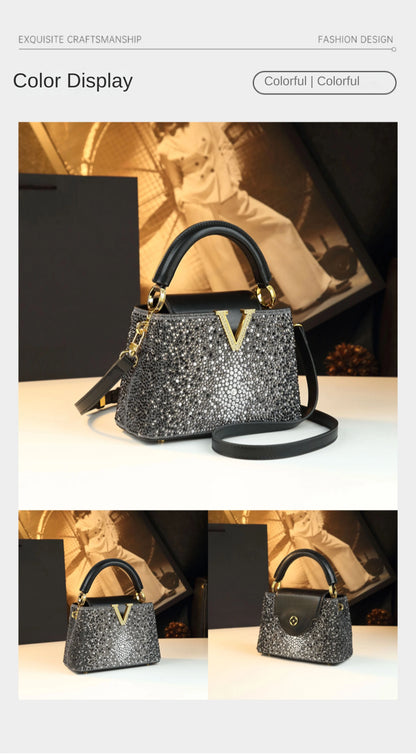 Genuine Leather V-Accent Crossbody – 21×13 cm