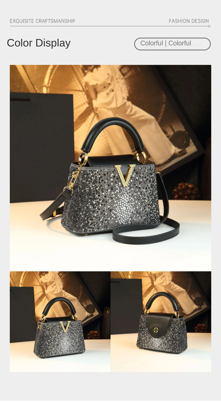 Genuine Leather V-Accent Crossbody – 21×13 cm