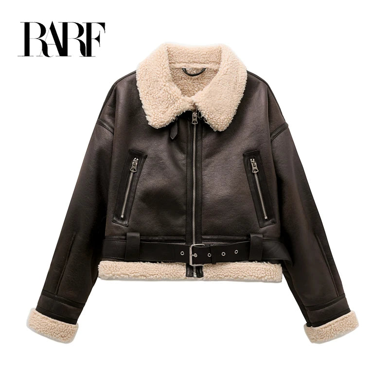 Faux fur coat women close-up of plush faux shearling fabric and zipper detail, expensive-looking winter outerwear
