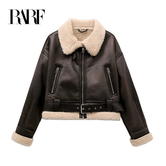 Faux fur coat women close-up of plush faux shearling fabric and zipper detail, expensive-looking winter outerwear
