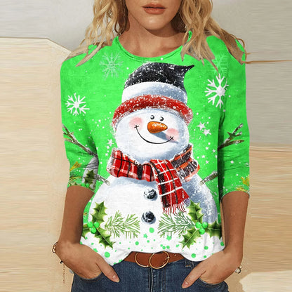 Women's Christmas Snowman Tee – 3D Long Sleeve Glow Top