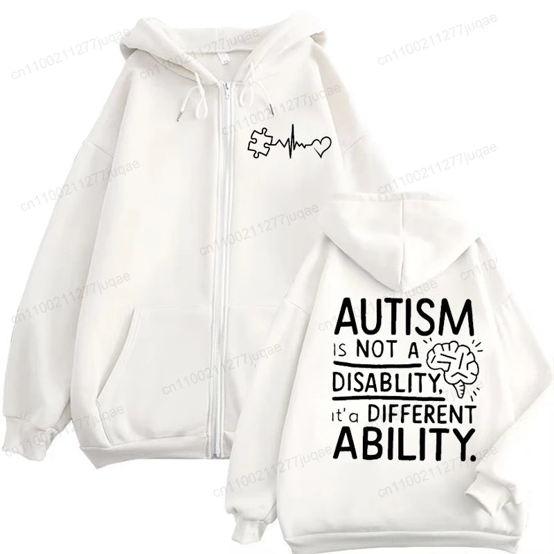 neurodiversity awareness clothing statement hoodie ribbed hem full zip navy comfortable fit winter
