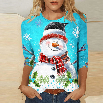 Women's Christmas Snowman Tee – 3D Long Sleeve Glow Top