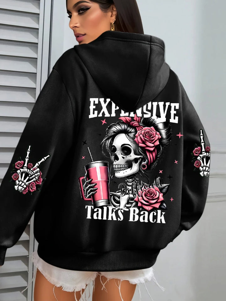 statement print pullover hoodie deep pockets full sleeves women&