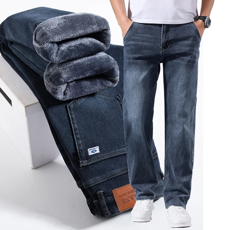 Men's Fleece Lined Jeans - Warm Winter Office Smart Fit