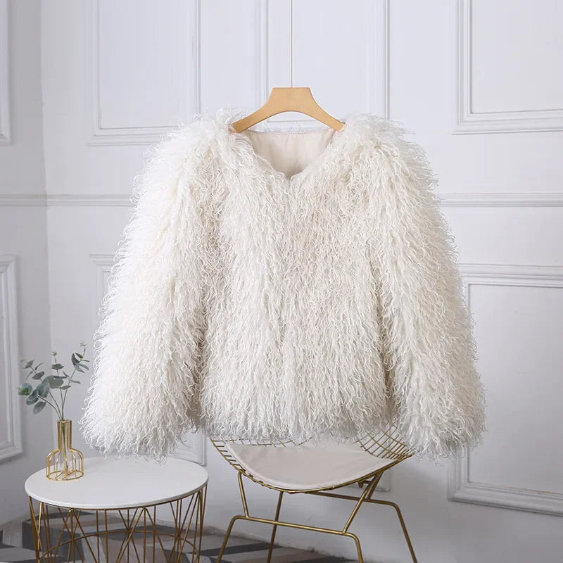 White Cropped Faux Fur Coat - Plush volume, clean-lined