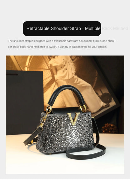 Genuine Leather V-Accent Crossbody – 21×13 cm