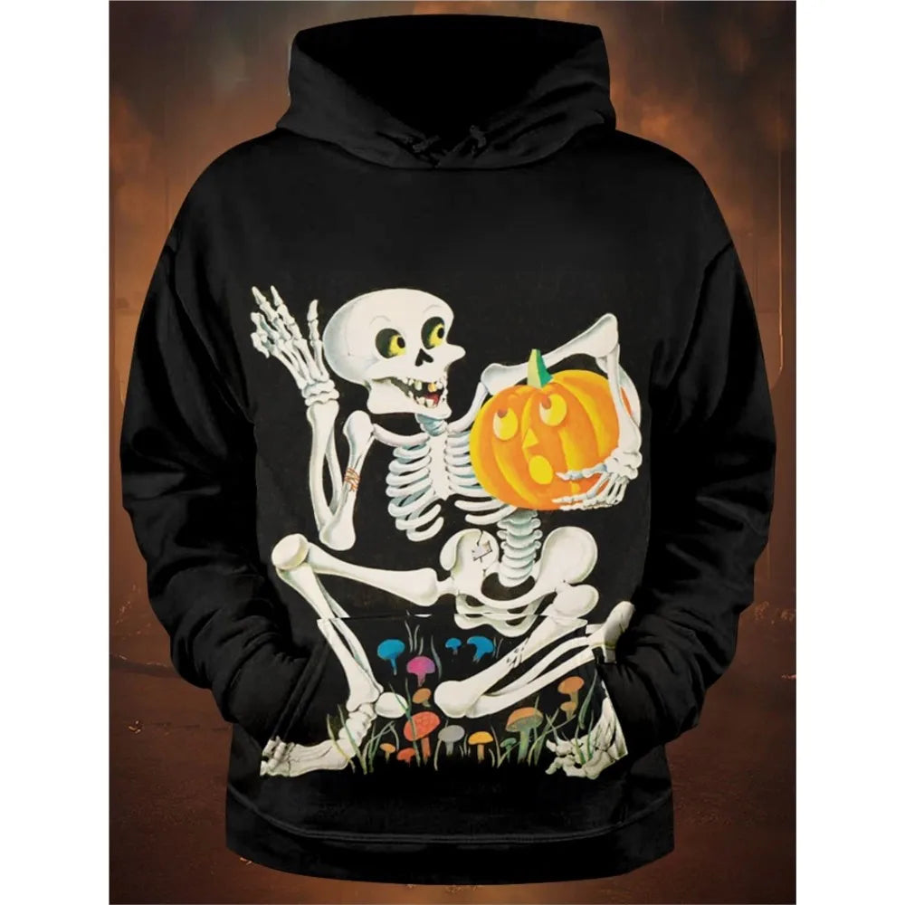skull pumpkin graphic hooded pullover product gallery image