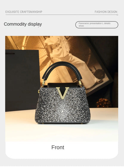 Genuine Leather V-Accent Crossbody – 21×13 cm