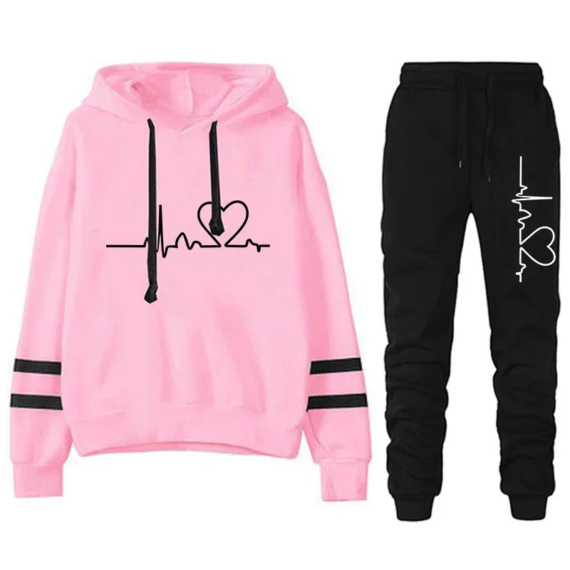 Tracksuit - Striped Hoodie &amp; Sweatpants Set, All-Season