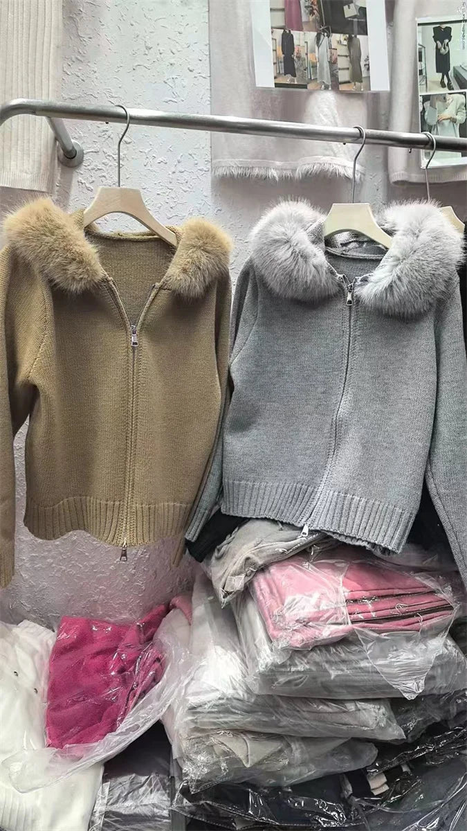 neutral beige oversized cardigan zipped up casual weekend outfit idea