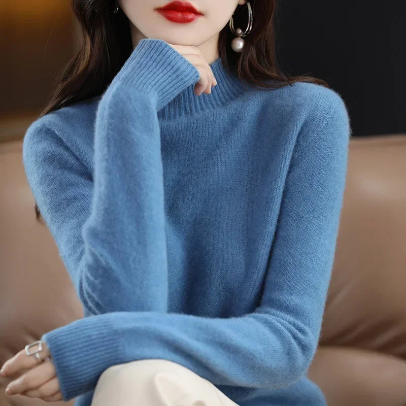 Half High Collar Women Sweater - Cozy Slim Stretch Fits
