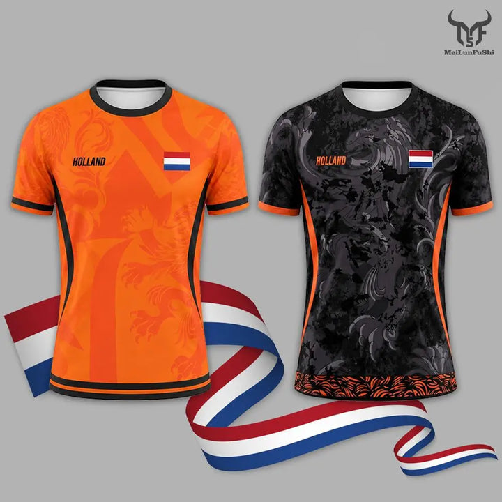 Netherlands football jersey flag print quick-dry sports tee