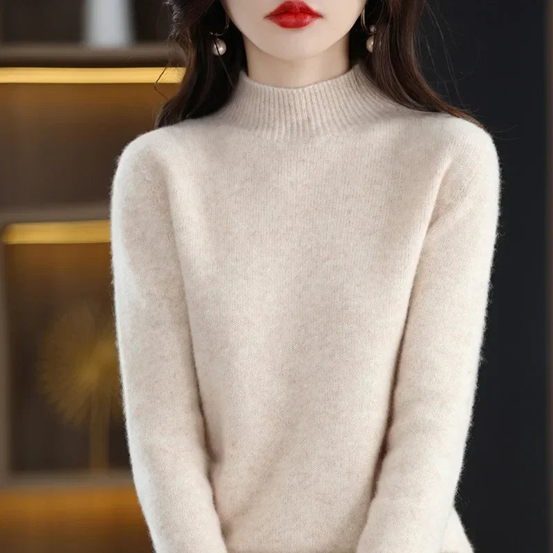Half High Collar Women Sweater - Cozy Slim Stretch Fits