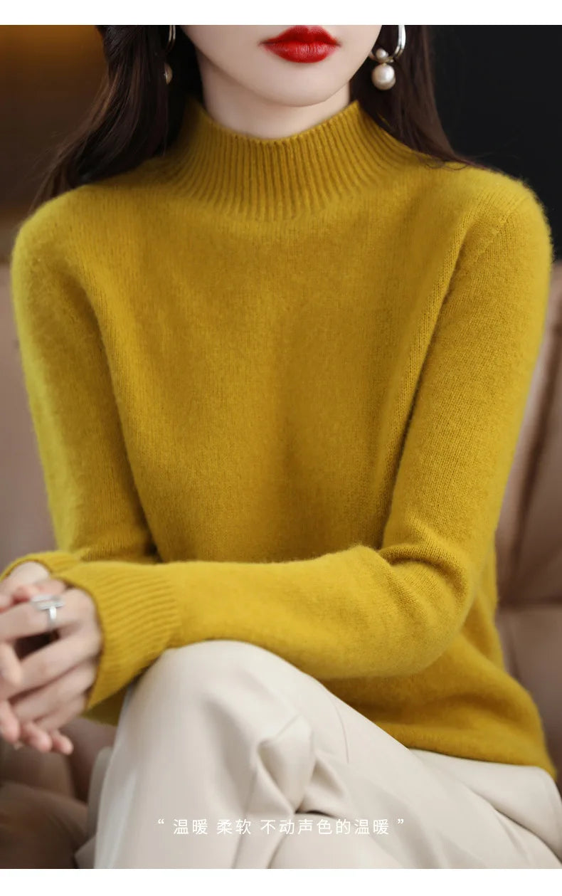 Half High Collar Women Sweater - Cozy Slim Stretch Fits