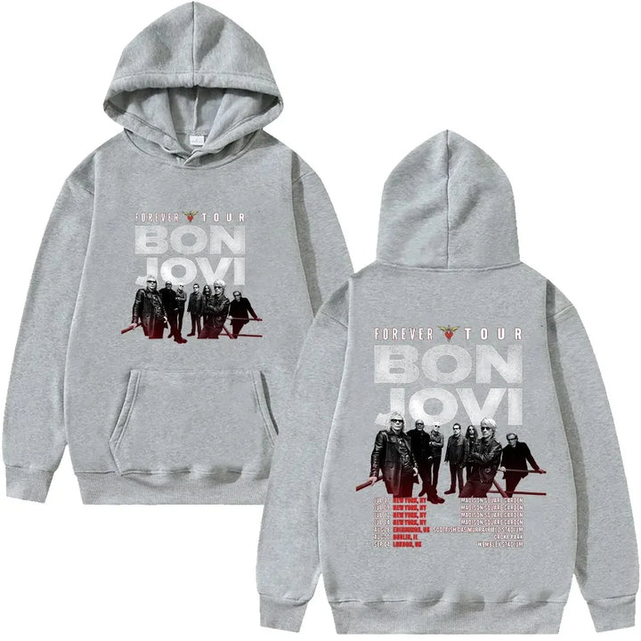Bon Jovi Graphic Fleece Hoodie with Long Sleeves