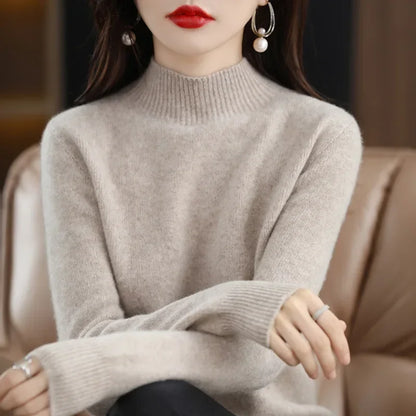 Half High Collar Women Sweater - Cozy Slim Stretch Fits
