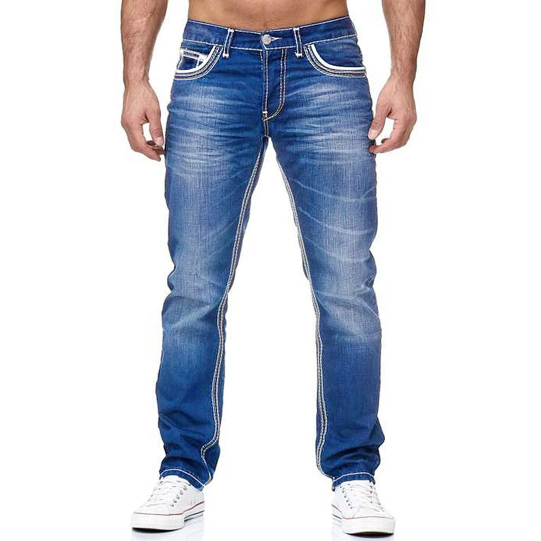Baggy Jeans Mens - Washed Straight-Leg Denim, No Holes!
