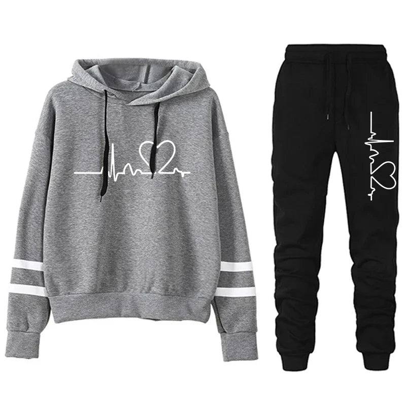 Tracksuit - Striped Hoodie &amp; Sweatpants Set, All-Season