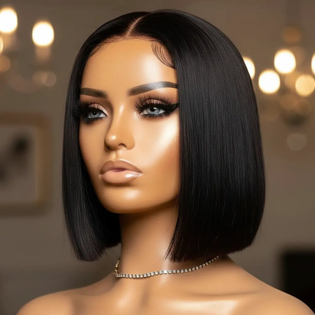 13x4 lace frontal bob wig human hair straight brazilian remy texture transparent lace for natural everyday styling
