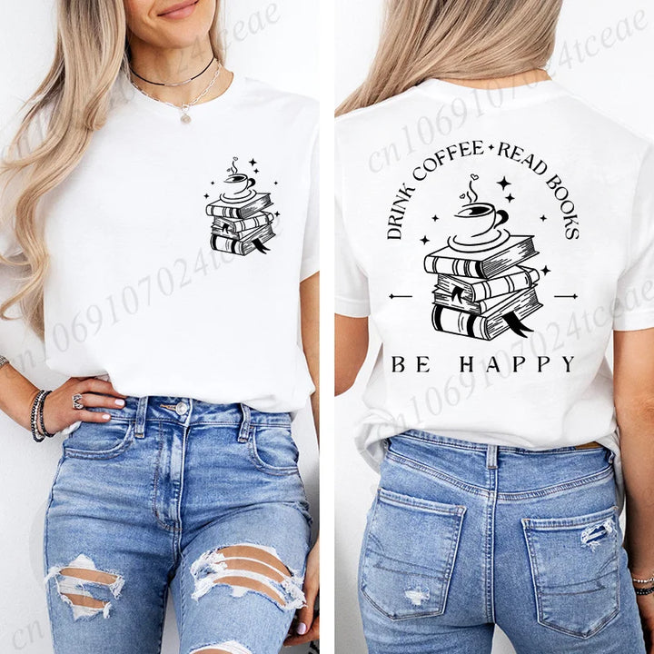 Book Lover T-Shirt for Women: Coffee, Books &amp; Happy Tee