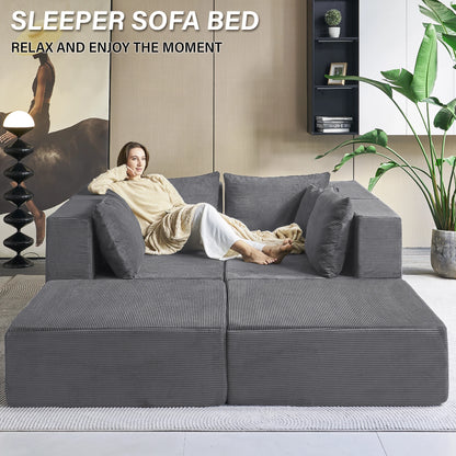 corduroy modular sectional sofa L-shape with storage ottomans cozy modern interior deep seat sleeper