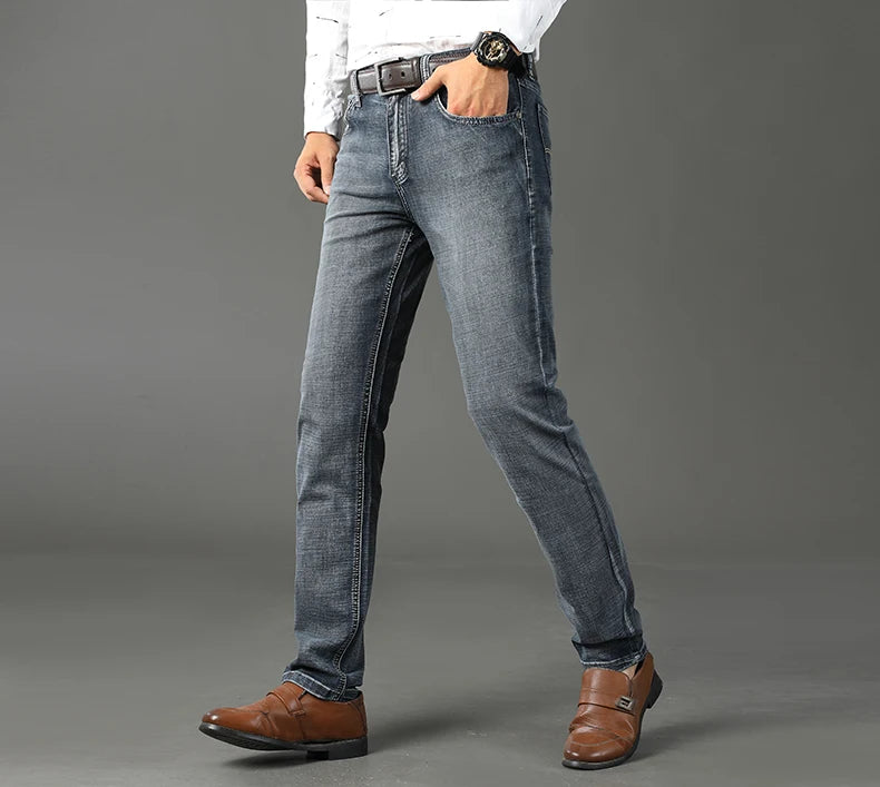 Men's Stretch Straight Leg Jeans for Business Wear