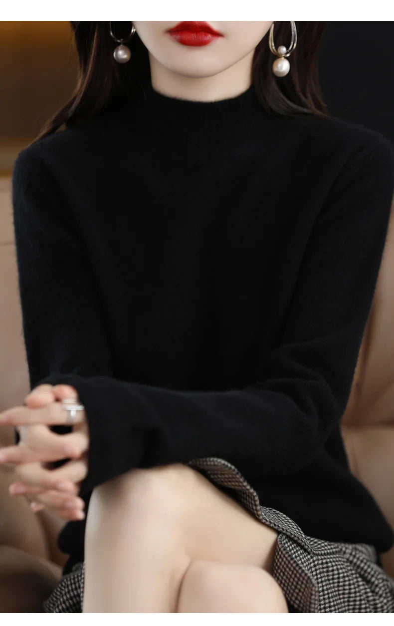 Half High Collar Women Sweater - Cozy Slim Stretch Fits